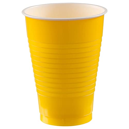 Yellow Sunshine Plastic Cups (Pack of 20) - 12 oz. - Versatile Drinkware for Indoor & Outdoor Parties, Weddings, Birthdays, Celebrations & More