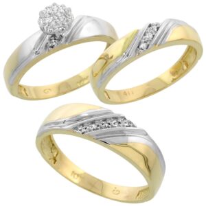 10k gold diamond trio engagement wedding ring set for him and her 3-piece 6 mm & 4.5 mm 0.10 cttw size 8.5