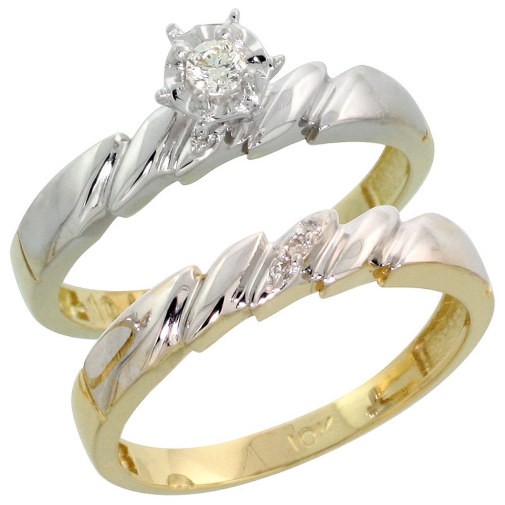 Silver City Jewelry 10k Yellow Gold Ladies’ 2-Piece Diamond Engagement Wedding Ring Set, Size 5