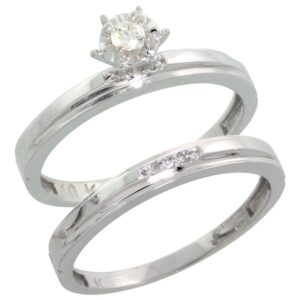 10k White Gold Ladies’ 2-Piece Diamond Engagement Wedding Ring Set, Size 9.5