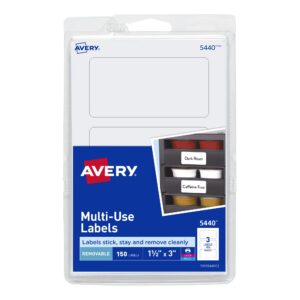 avery removable print or write labels, 1.5 x 3 inches, white, pack of 150 (5440)