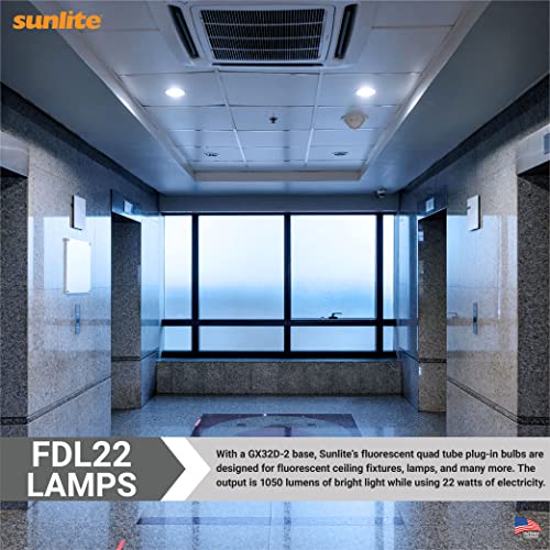 Sunlite FDL22 Fluorescent Quad Tube Plug-in Bulb, 22 Watt, 10,000 Hour Life Span, GX32D-2 Base, 1050 Lumens, for Fluorescent Ceiling Fixtures, 5000K Daylight, 1 Pack