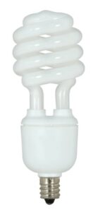 satco s7364 13-watt candelabra base t2 mini spiral, 2700k, 120v, equivalent to 60-watt incandescent lamp for enclosed fixtures