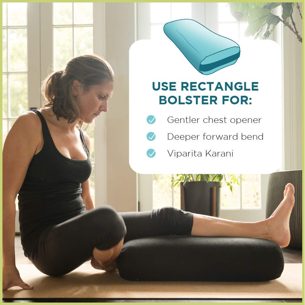 Bean Products Yoga Bolster - Handcrafted In The USA With Eco Friendly Materials - Studio Grade Support Cushion That Elevates Your Practice & Lasts Longer - Rectangle, Cotton Navy