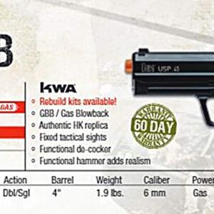 Elite Force HK Heckler & Koch USP GBB Blowback 6mm BB Pistol Airsoft Gun, Black, HK USP GBB Full Size, One Size, 2275002