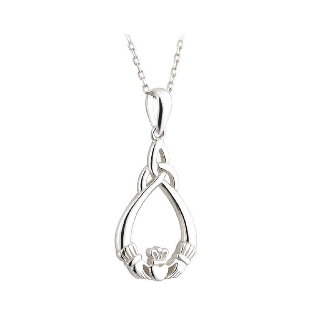 Solvar Sterling Silver Claddagh Trinity Knot Necklace-Irish Made