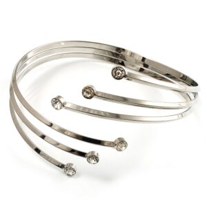 Avalaya Silver Tone Crystal Armlet Bangle - Adjustable