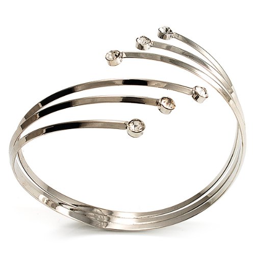 Avalaya Silver Tone Crystal Armlet Bangle - Adjustable