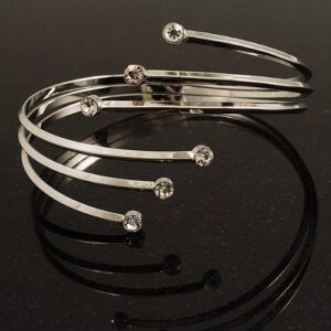 Avalaya Silver Tone Crystal Armlet Bangle - Adjustable