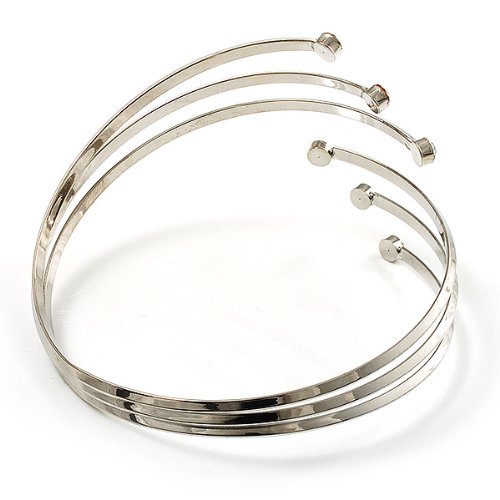 Avalaya Silver Tone Crystal Armlet Bangle - Adjustable