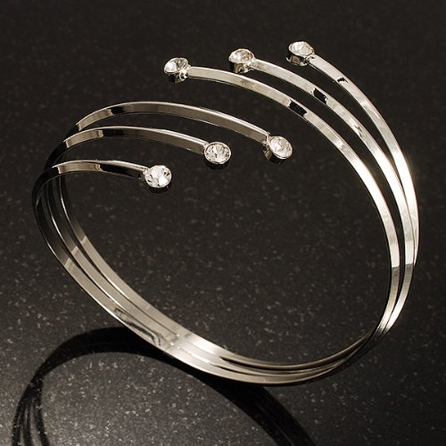 Avalaya Silver Tone Crystal Armlet Bangle - Adjustable