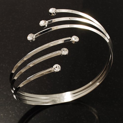 Avalaya Silver Tone Crystal Armlet Bangle - Adjustable