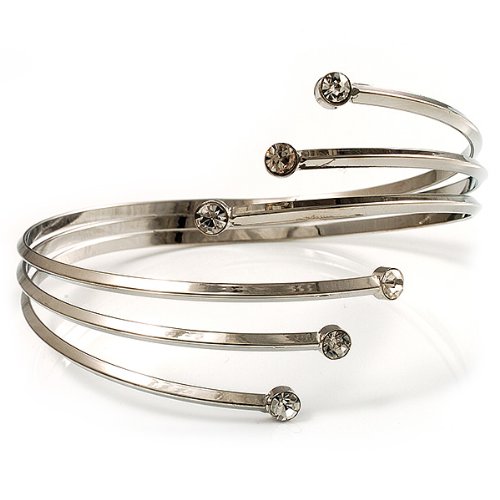 Avalaya Silver Tone Crystal Armlet Bangle - Adjustable