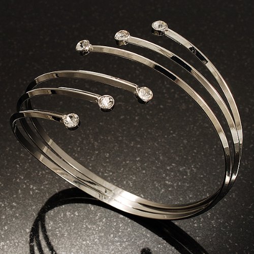 Avalaya Silver Tone Crystal Armlet Bangle - Adjustable