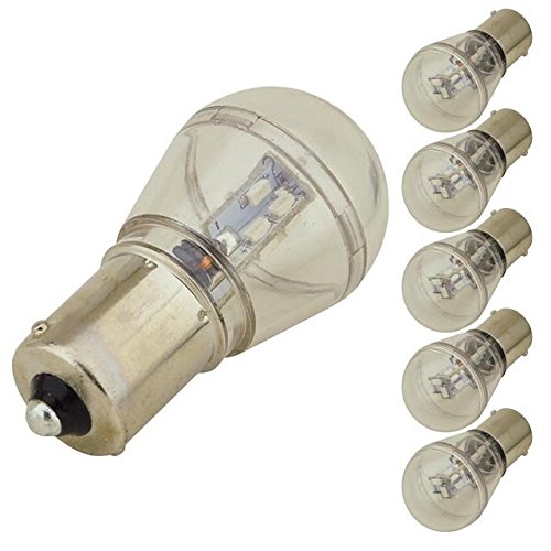 LEDwholesalers BA15s Single Contact Bayonet Base S8 0.7W LED Bulb with 16xSMD3014 12V AC/DC (6-Pack), Warm White, 1429WWx6