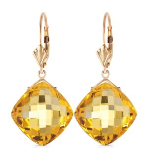 14k Solid Gold Leverback Earrings with Cushion Citrines