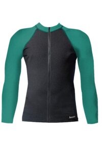 aeroskin raglan long sleeve shirt with color accents, fuzzy collar and front zip (black/teal, x-large)