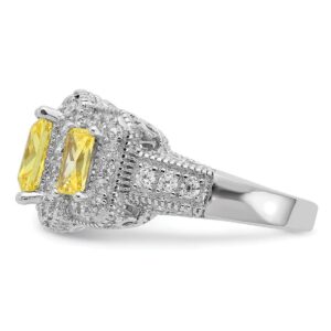 925 Sterling Silver Step Cut Radiant Cut Canary and White CZ Cubic Zirconia Simulated Diamond 3 stone Ring Size 7 Measures 13.25mm Wide Jewelry for Women