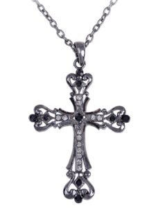 alilang womens black silver clear crystal rhinestones celtic holy cross pendant necklace, black