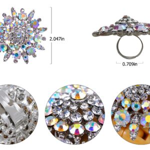 Alilang Adustable Silvery Tone Iridescent Clear Crystal Colored Rhinestones Floral Ring