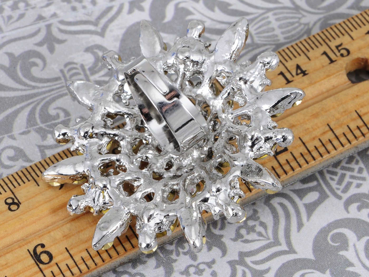 Alilang Adustable Silvery Tone Iridescent Clear Crystal Colored Rhinestones Floral Ring