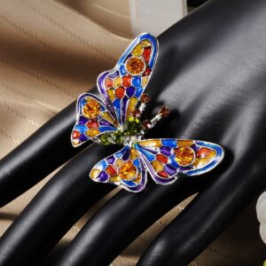 Alilang Womens Silvery Tone Sparkle Colorful Crystal Rhinestone Enamel Butterfly Bug Adjustable Ring