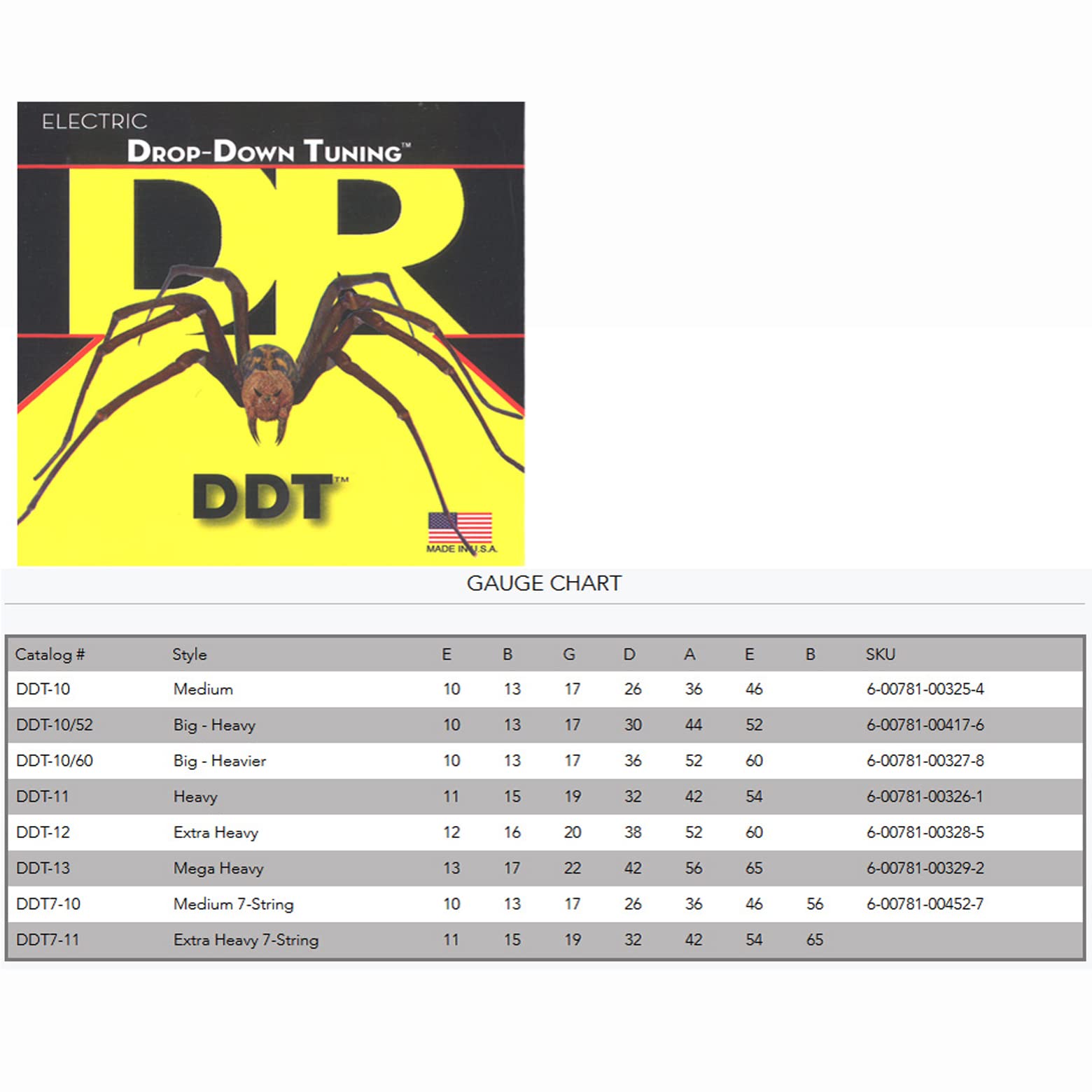 DR Handmade Strings DR DDT : Drop Down Tuning 7 St Ex Heavy Electric Guitar Strings (DDT7-11)