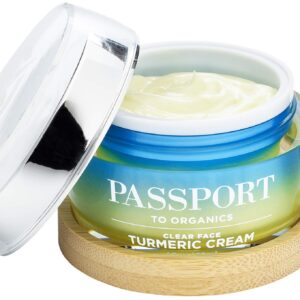 Passport to Organics Clear Face Turmeric Cream - Lightweight Face Cream for Sensitive Skin - Anti-Aging Skin Care with Vitamin E, Turmeric, Aloe Vera & More - Everyday Face and Neck Cream - 1.7oz