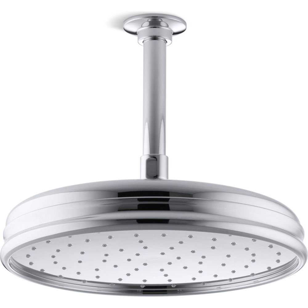 KOHLER 13696-CP 10-inch Single-Function Rainhead, Traditional Rain Shower Head, Round Rainfall Shower Head, 2.5 GPM, Polished Chrome