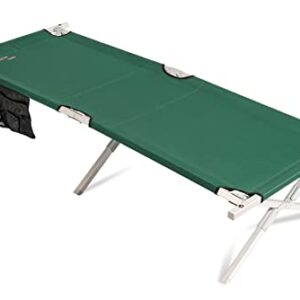 BYER OF MAINE Military Cot - Cots for Sleeping, Camping Cots for Adults, Camping Essentials with Storage, Heavy Duty, Steel, 375lbs, Polyester, Green