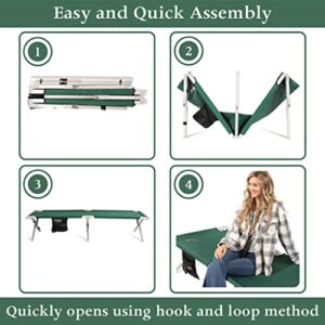 BYER OF MAINE Military Cot - Cots for Sleeping, Camping Cots for Adults, Camping Essentials with Storage, Heavy Duty, Steel, 375lbs, Polyester, Green