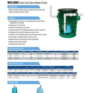 Little Giant WCR-9SS 115 Volt, 4/10 HP, 4800 GPH Sewage/Effluent/Wastewater Collection and Removal System, Steel Cover, Green/Blue, 509082