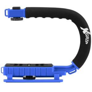 Opteka X-Grip Professional Camera/Camcorder Action Stabilizing Handle with Accessory Shoe for Flash, Mic, or Video Light (Blue)