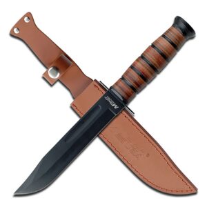 mtech usa m-tech usa leather ribbed stainless steel survival knife , brown , small