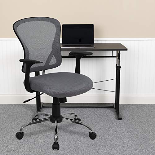 Flash Furniture Alfred Mid-Back Gray Mesh Swivel Task Office Chair with Chrome Base and Arms