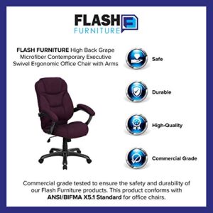 Flash Furniture Jessie High Back Grape Microfiber Contemporary Executive Swivel Ergonomic Office Chair with Arms