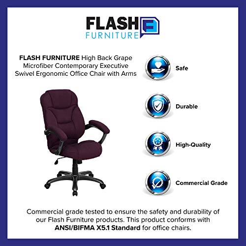 Flash Furniture Jessie High Back Grape Microfiber Contemporary Executive Swivel Ergonomic Office Chair with Arms