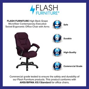 Flash Furniture Jessie High Back Grape Microfiber Contemporary Executive Swivel Ergonomic Office Chair with Arms