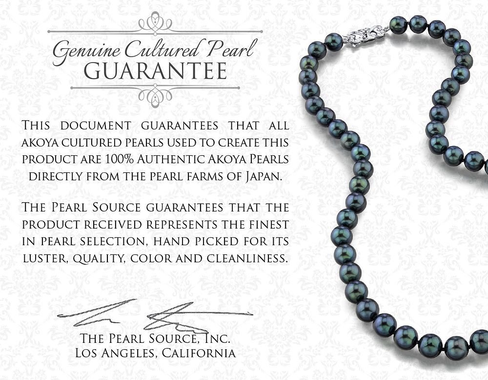 The Pearl Source 14K Gold 5.0-5.5mm Round Genuine Black Japanese Akoya Saltwater Cultured Pearl Necklace in 20" Matinee Length for Women