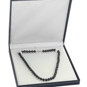 The Pearl Source 14K Gold 5.0-5.5mm Round Genuine Black Japanese Akoya Saltwater Cultured Pearl Necklace in 20" Matinee Length for Women