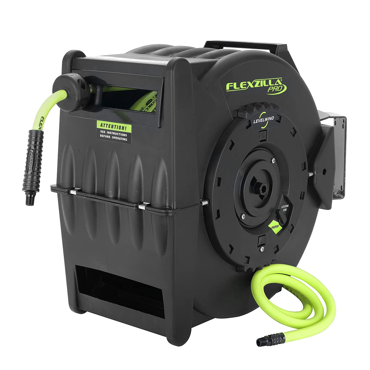 Flexzilla Pro Levelwind Retractable Air Hose Reel, 1/2 in. x 50 ft., Heavy Duty, Lightweight, Hybrid, ZillaGreen - L8335FZ