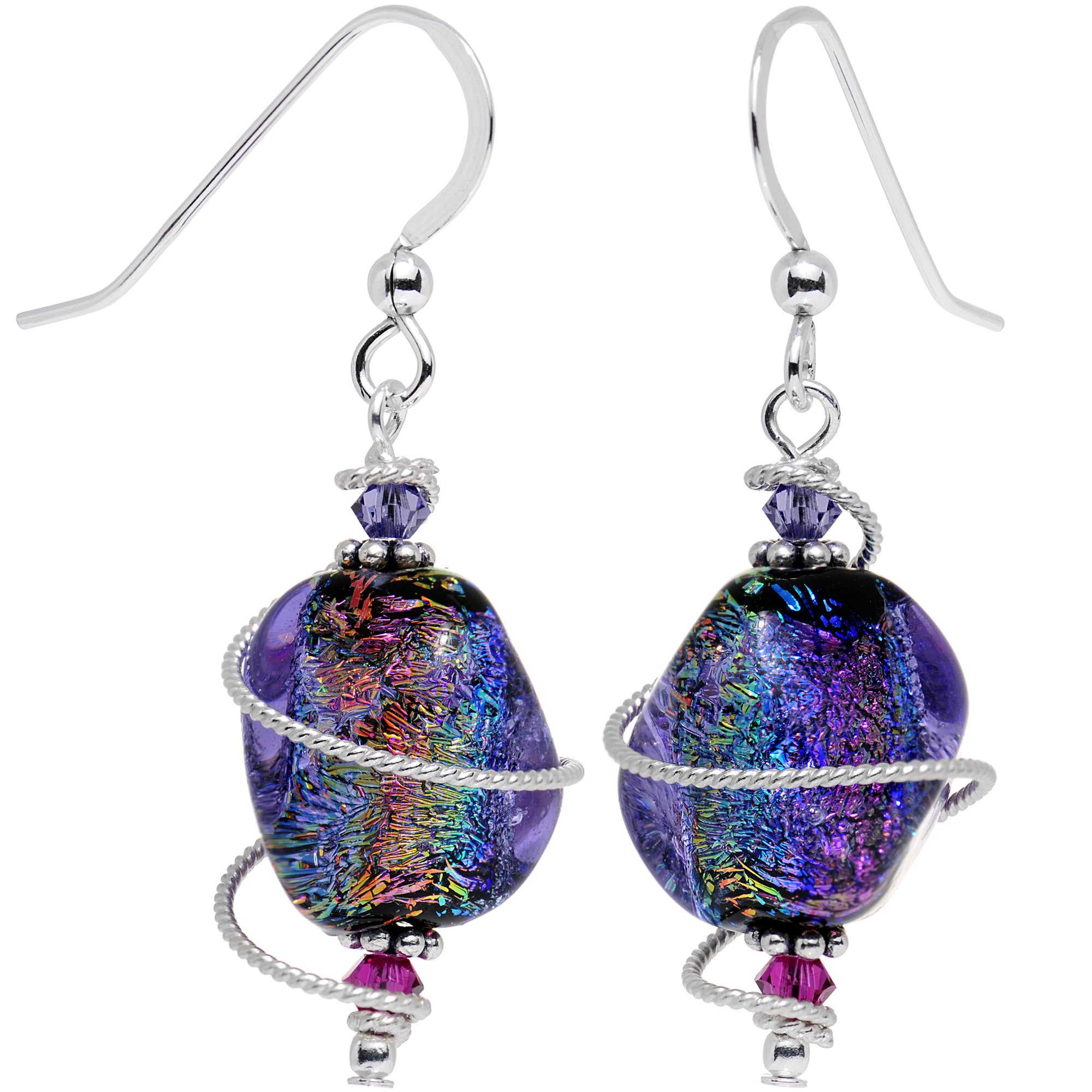 Body Candy Handcrafted 925 Silver Purple Dichroic Drop Dangle Earrings Created with Crystals