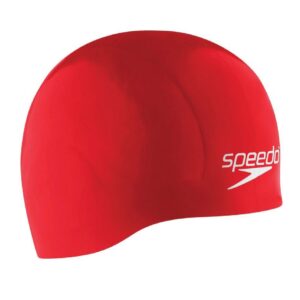 speedo silicone aqua v swim cap, red, medium