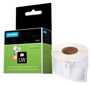 dymo lw extra-small multi-purpose labels for labelwriter label printers, white, 1/2'' x 1'', 1 roll of 1,000 (30333)