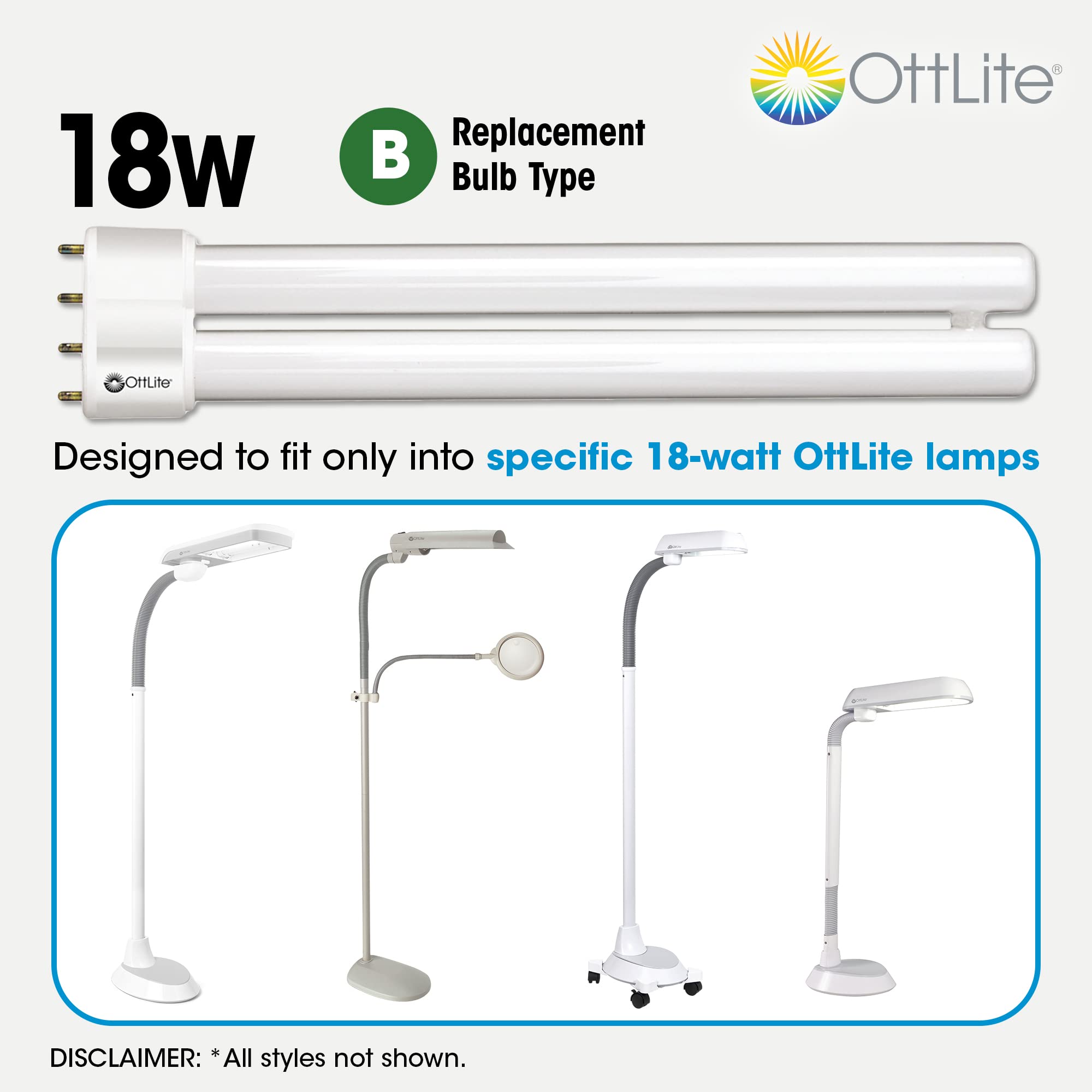 OttLite 18W Replacement Tube Light Bulb - Compact Fluorescent Light Bulbs Replacement - Bright Natural Daylight for Bedroom & Living Room - Low Heat & Glare Type B Light Bulb for Reduced Eyestrain