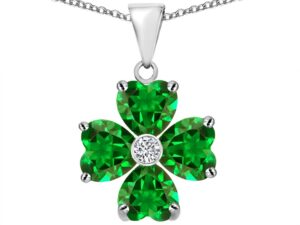 star k 6mm heart shape simulated emerald lucky clover pendant necklace sterling silver