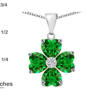 Star K 6mm Heart Shape Simulated Emerald Lucky Clover Pendant Necklace Sterling Silver