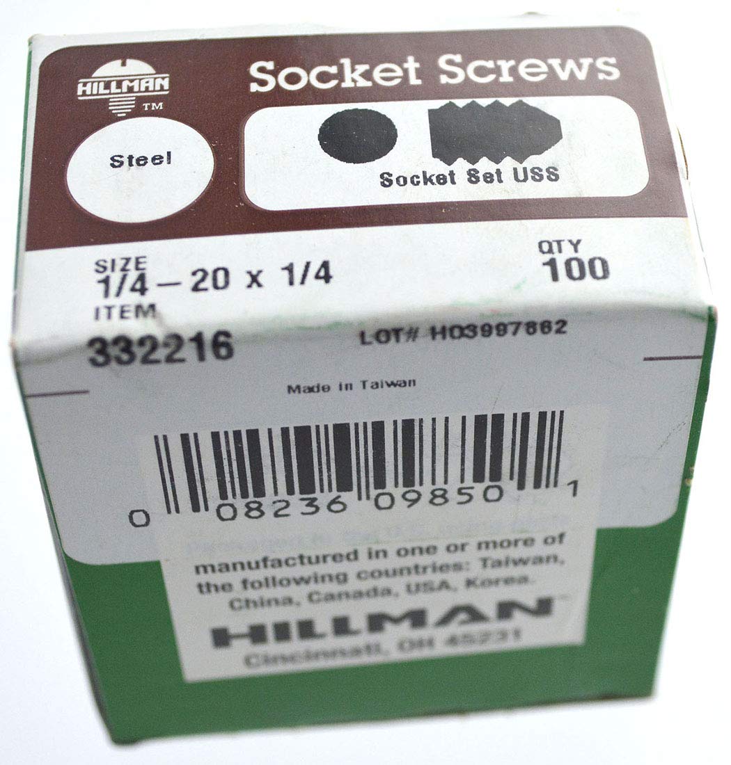 Hillman 332216 1/4-20 X 1/4 Socket Head Set Screw, Cup Point, 100-Pack,Gray