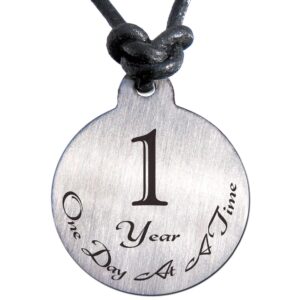 Serenity is Forever 1 Year Sobriety Anniversary Medallion Leather Necklace for Sober Birthday, AA Alcoholics Anonymous, NA Narcotics Anonymous