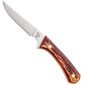 Bear & Son Cutlery 6 1/2” Bird and Trout Knife, 3” 440 High Carbon Stainless Steel Blade, Stag Delrin Handle, Leather Sheath (751)